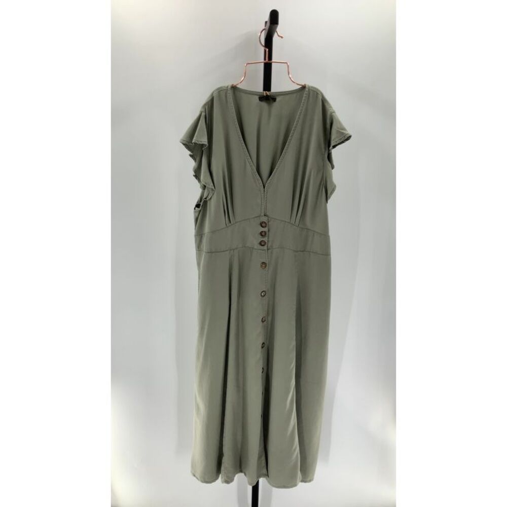 Quince Olive Green Button-Down Dress